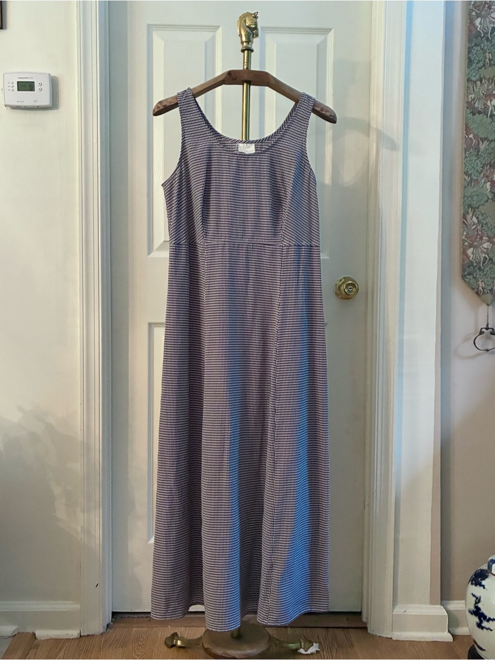 Vintage 90s Black Gingham Sleeveless Maxi Dress